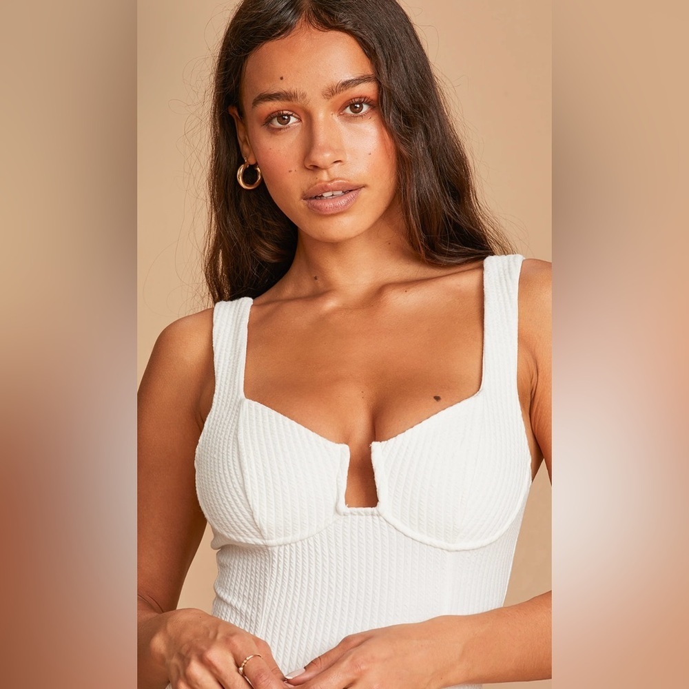 ASTR The Label White Ribbed Bustier Bodysuit Size XL - Picture 3 of 7